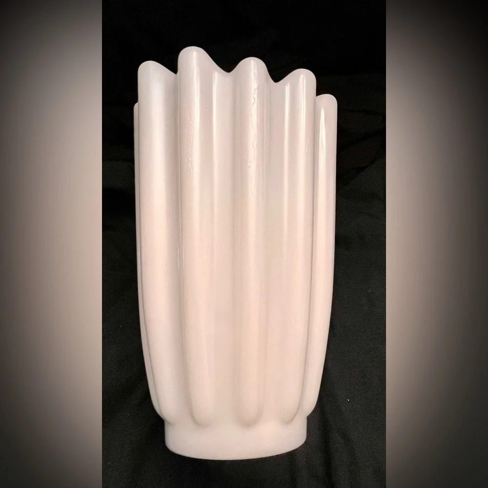 Fostoria Celestial Milk Glass Vase VTG MCM Asymmetric Ribbed 8